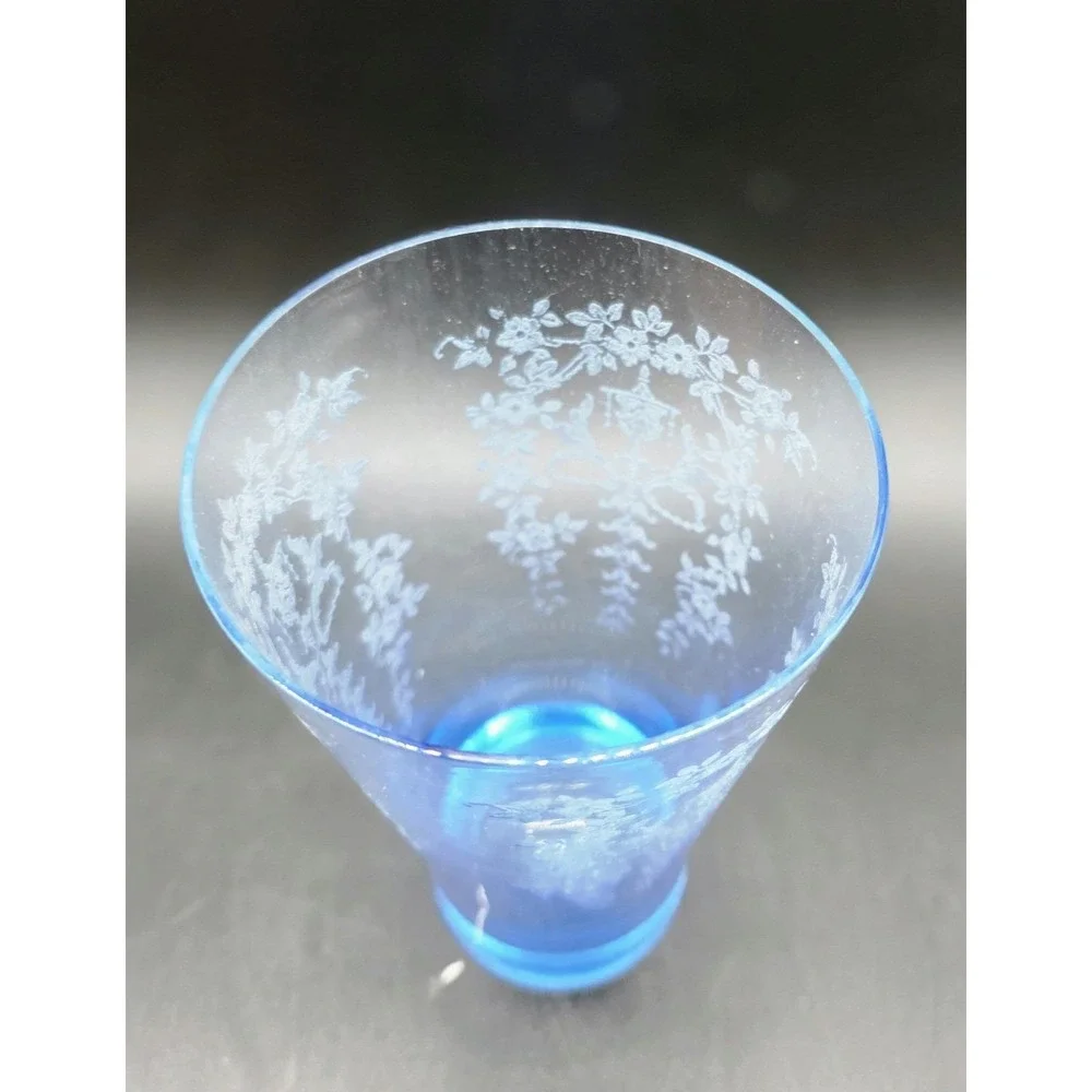 Vintage Fostoria Chintz Etched Blue Tumbler Elegant Glass 6